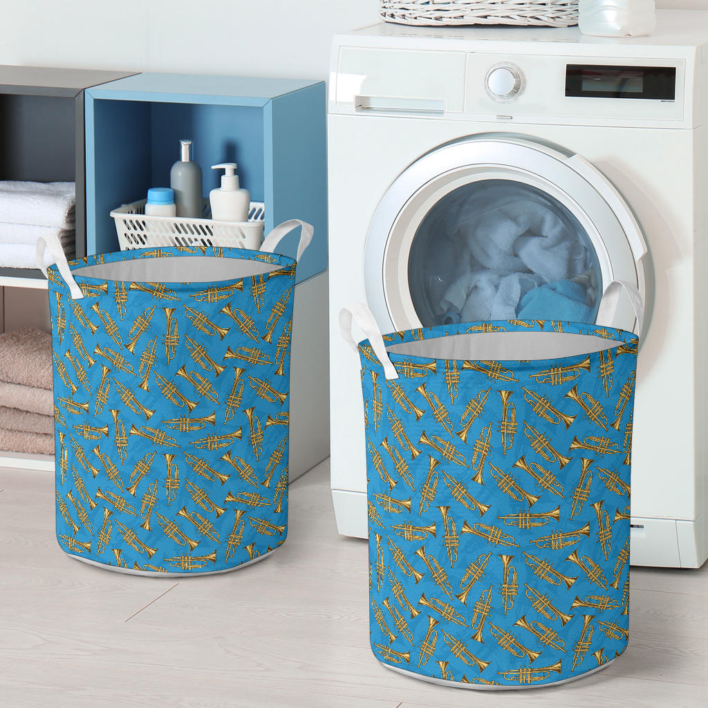 Trumpet Golden Pattern Themed Print Laundry Basket