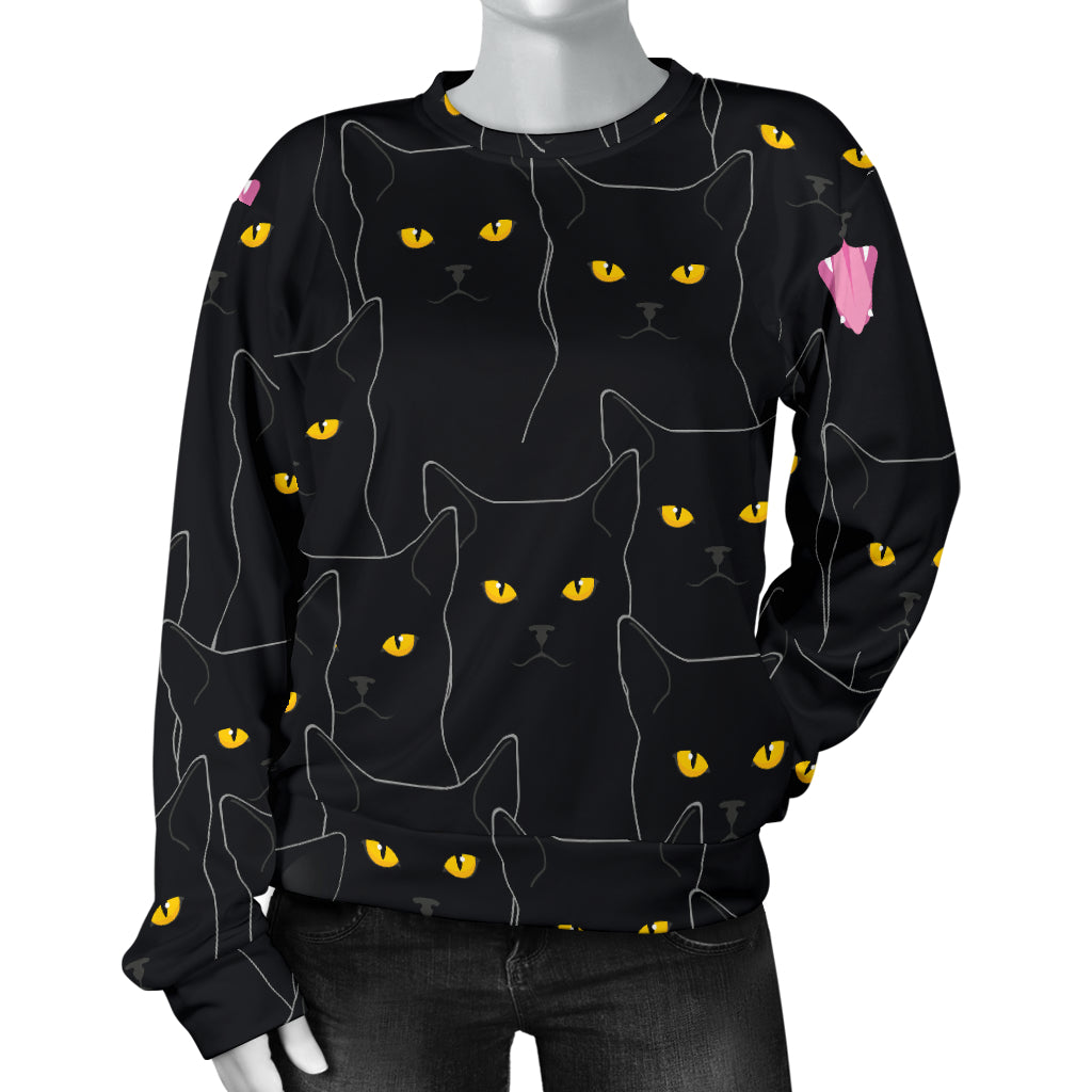 Black Cat Yellow Eyes Print Pattern Women Long Sleeve Sweatshirt