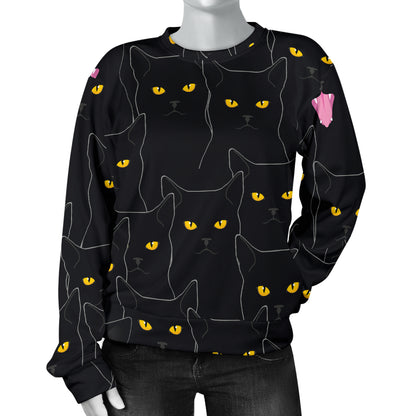 Black Cat Yellow Eyes Print Pattern Women Long Sleeve Sweatshirt