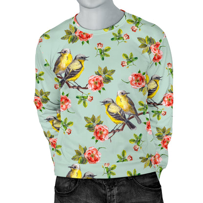 Bird with Red Flower Print Pattern Men Long Sleeve Sweatshirt