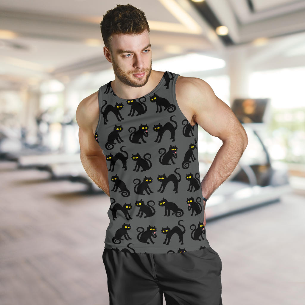 Black Cat Cute Print Pattern Men Tank Top