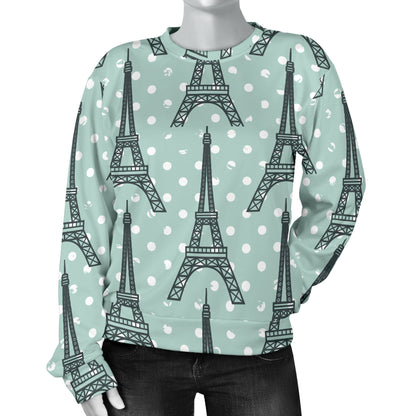 Eiffel Tower Polka Dot Print Women Long Sleeve Sweatshirt