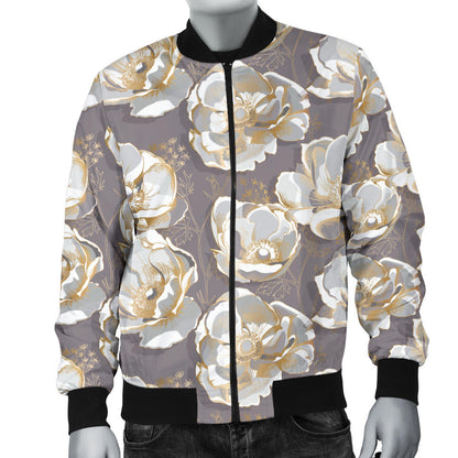 Elegant Grey Flower Print Men Bomber Jacket