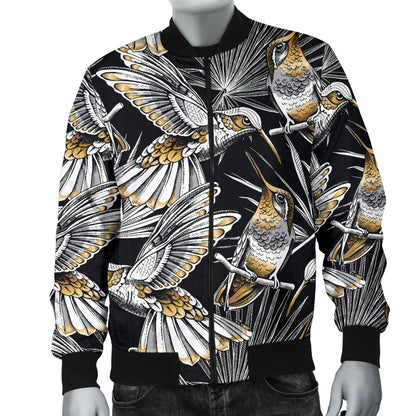 Hummingbird Gold Design Themed Print Men Bomber Jacket