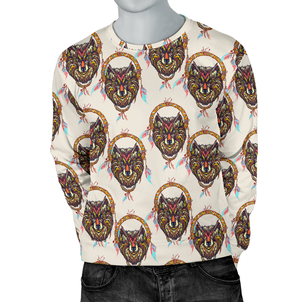 Wolf Tribal Dream Catcher Design Print Men Long Sleeve Sweatshirt
