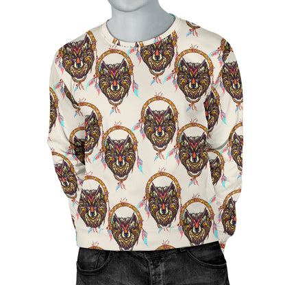 Wolf Tribal Dream Catcher Design Print Men Long Sleeve Sweatshirt