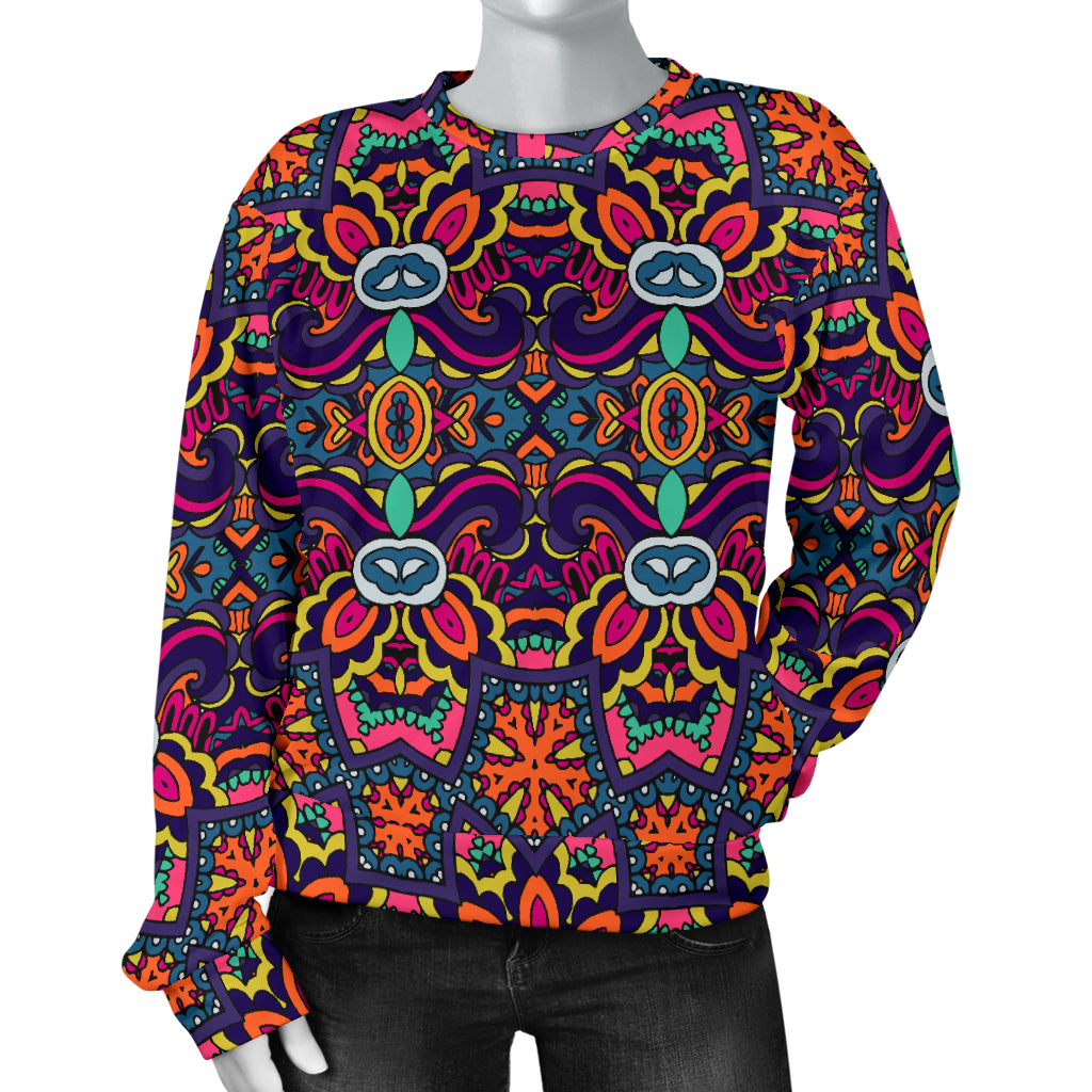 Ethnic Flower Style Print Pattern Women Long Sleeve Sweatshirt