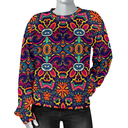 Ethnic Flower Style Print Pattern Women Long Sleeve Sweatshirt