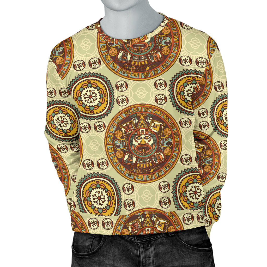 Calendar Aztec Themed Print Pattern Men Long Sleeve Sweatshirt