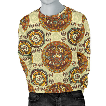 Calendar Aztec Themed Print Pattern Men Long Sleeve Sweatshirt