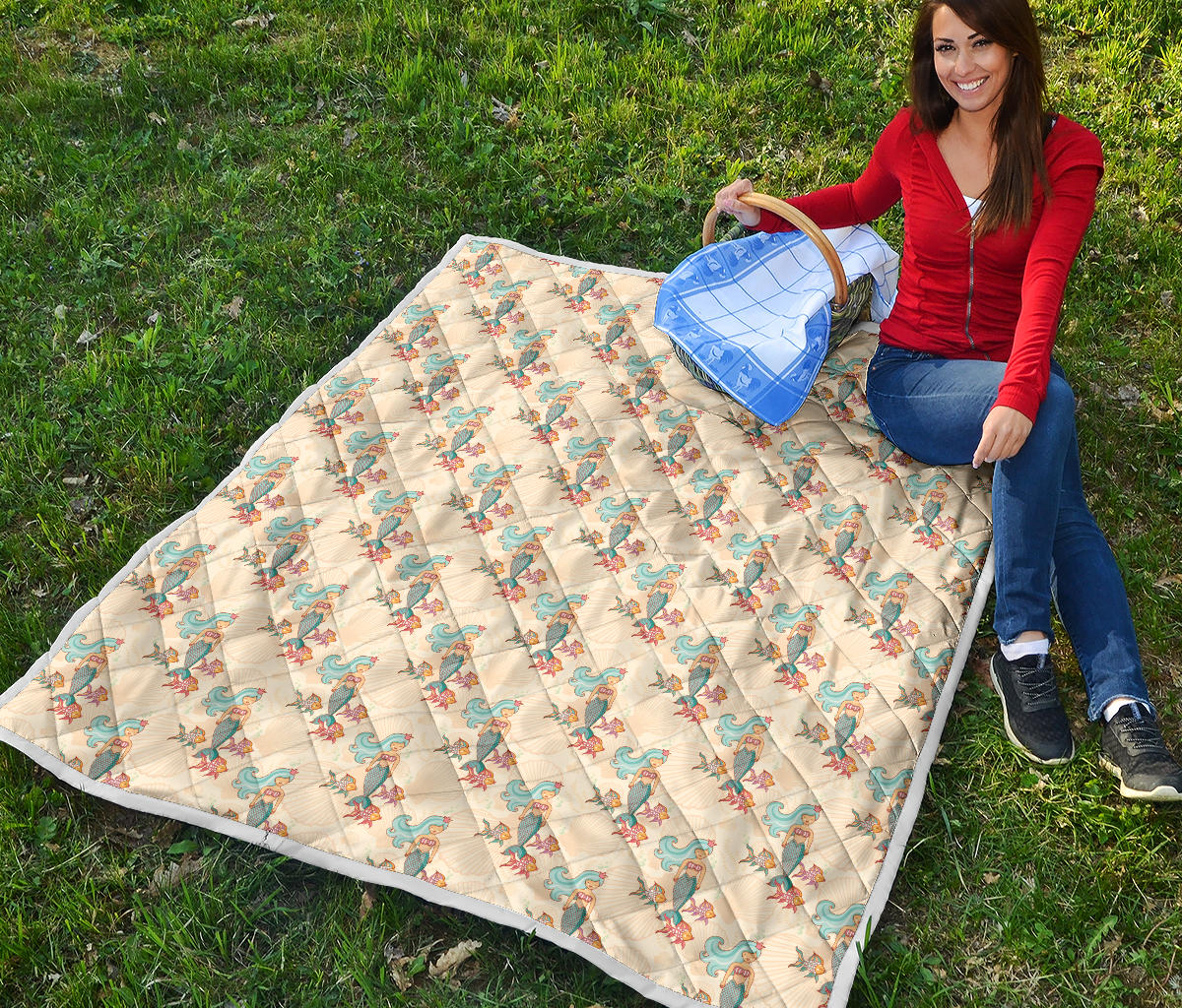 Mermaid Girl With Fish Design Print Quilt Bedspread