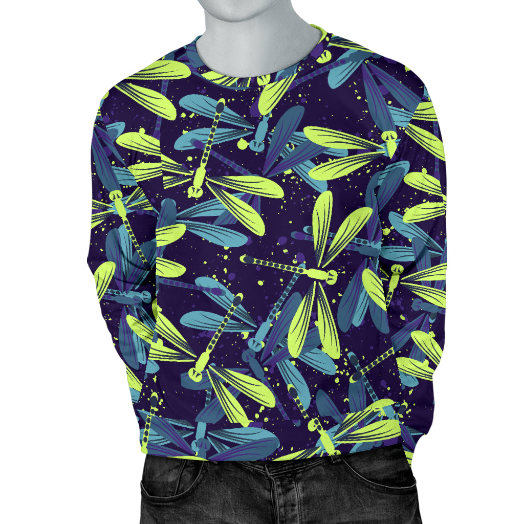 Dragonfly Lime Blue Print Pattern Men Long Sleeve Sweatshirt
