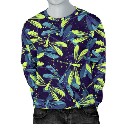Dragonfly Lime Blue Print Pattern Men Long Sleeve Sweatshirt