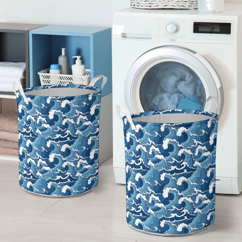 Wave Themed Pattern Print Laundry Basket