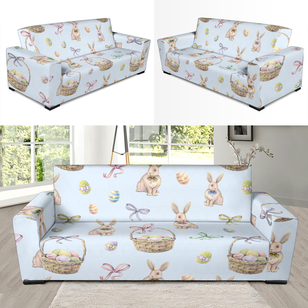 Rabbit Easter Eggs Pattern Print Design 03 Sofa Slipcover