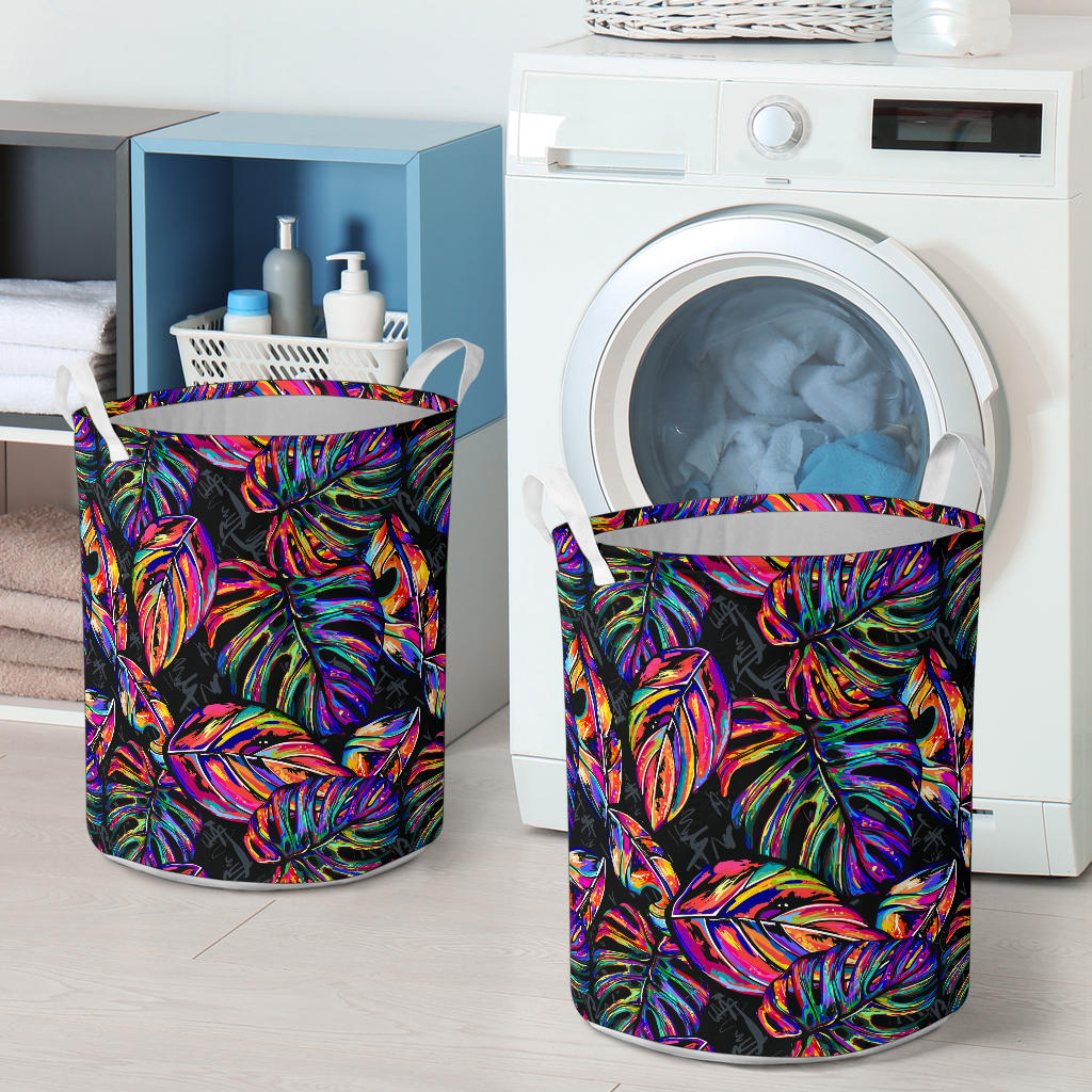 Neon Color Tropical Palm Leaves Laundry Basket