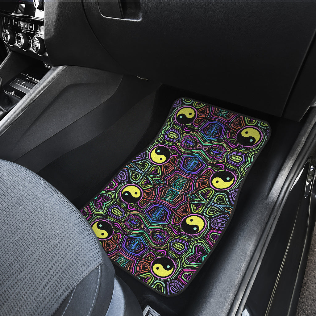 Yin Yang Neon Color Design Print Car Floor Mats Front Back