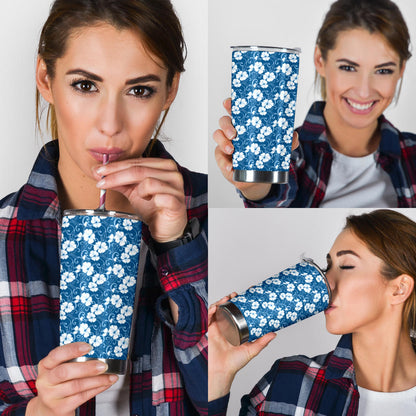 Hibiscus Blue Flower Hawaiian Print Tumbler