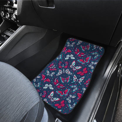 Butterfly Red Deep Blue Print Pattern Car Floor Mats Front Back