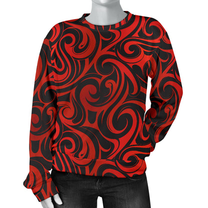Maori Red Black Themed Design Women Long Sleeve Sweatshirt