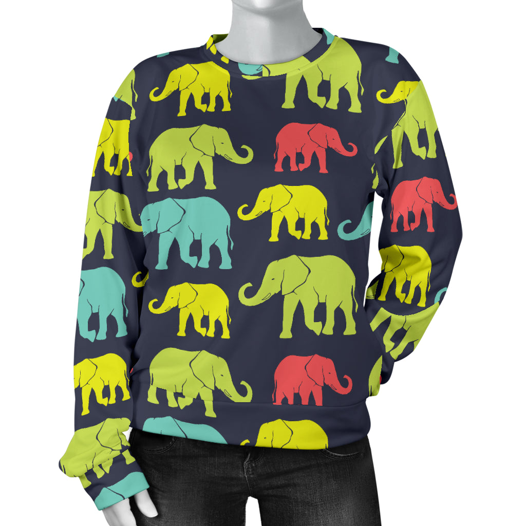 Elephant Neon Color Print Pattern Women Long Sleeve Sweatshirt