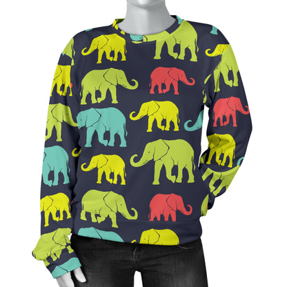 Elephant Neon Color Print Pattern Women Long Sleeve Sweatshirt