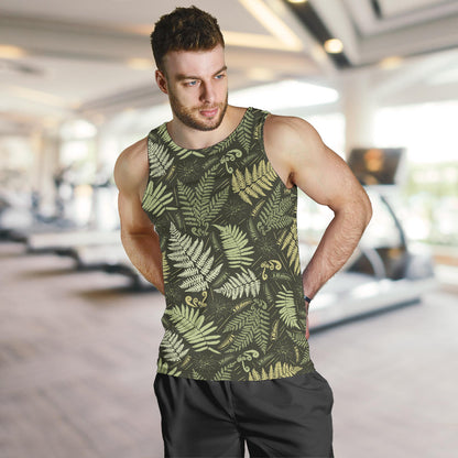 Fern Leave Green Print Pattern Men Tank Top