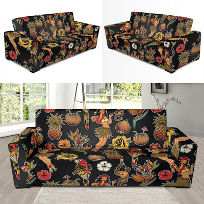 Hula Dancers Hawaiian Style Pattern Print Design 02 Sofa Slipcover