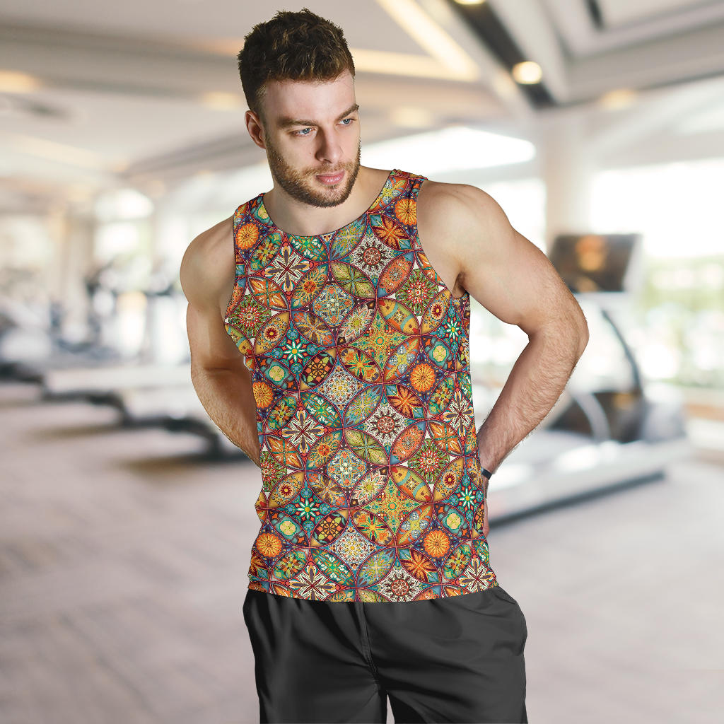 Mandala Flower Themed Design Print Men Tank Top