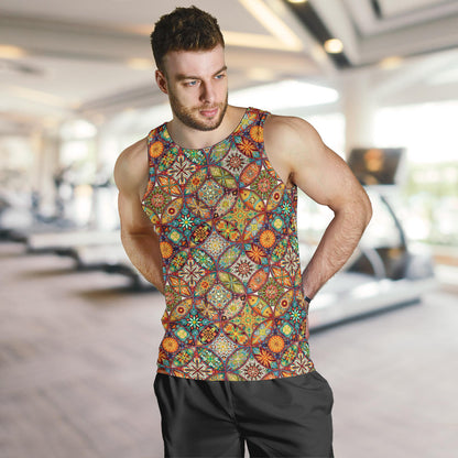 Mandala Flower Themed Design Print Men Tank Top