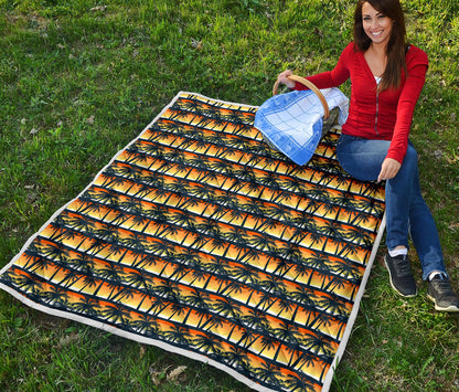 Palm Tree Sunset Design Print Quilt Bedspread