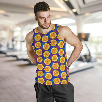 Sunflower Hand Drawn Style Print Men Tank Top