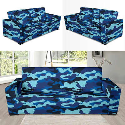 Camo Blue Pattern Print Design 04 Sofa Slipcover