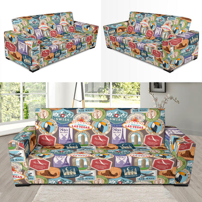 Travel Stamp Print Design LKS301 Sofa Slipcover