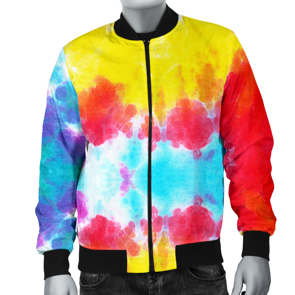 Tie Dye Rainbow Themed Print Men Bomber Jacket