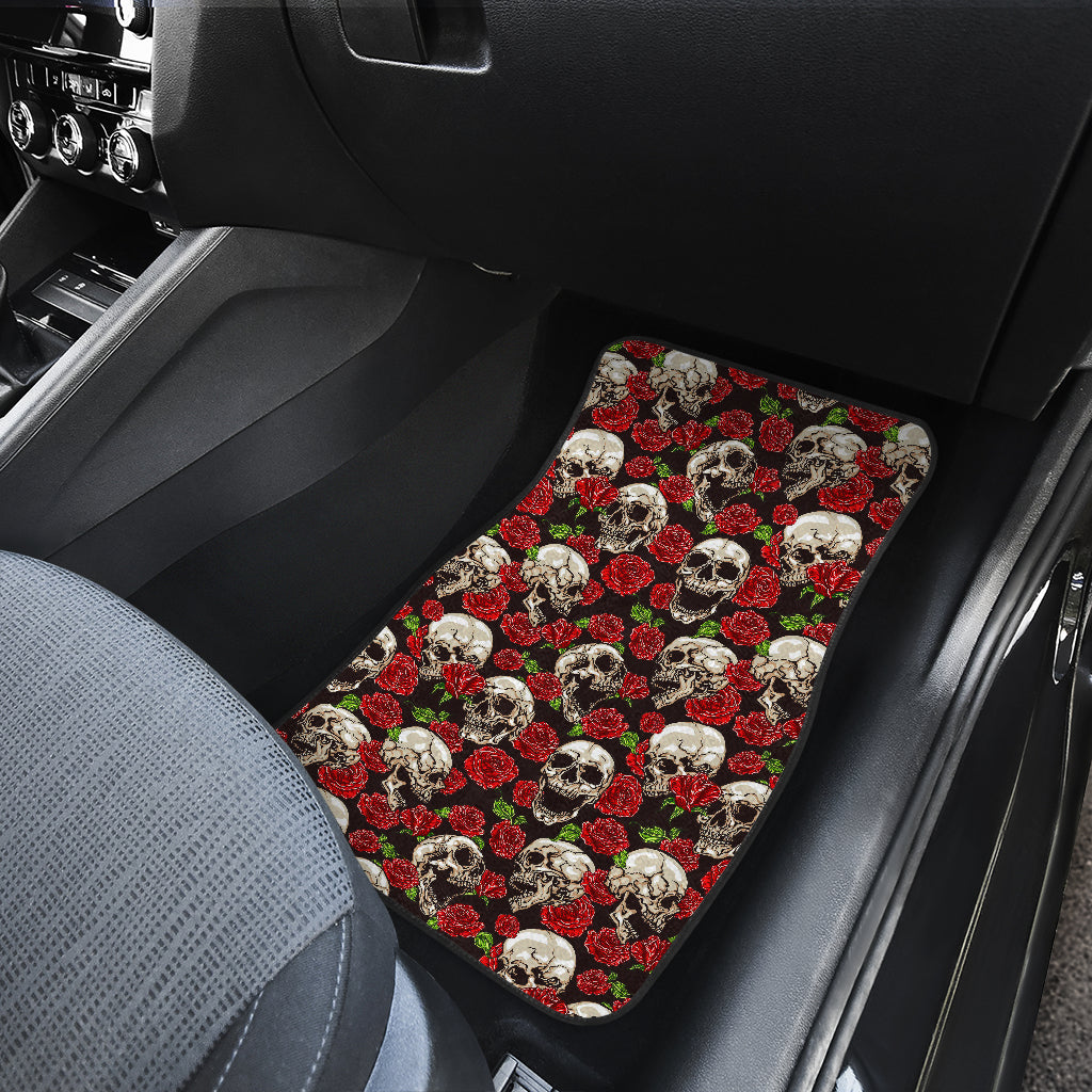 Skull Roses Design Themed Print Car Floor Mats Front Back