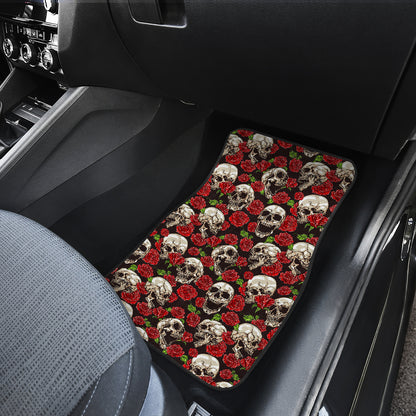 Skull Roses Design Themed Print Car Floor Mats Front Back