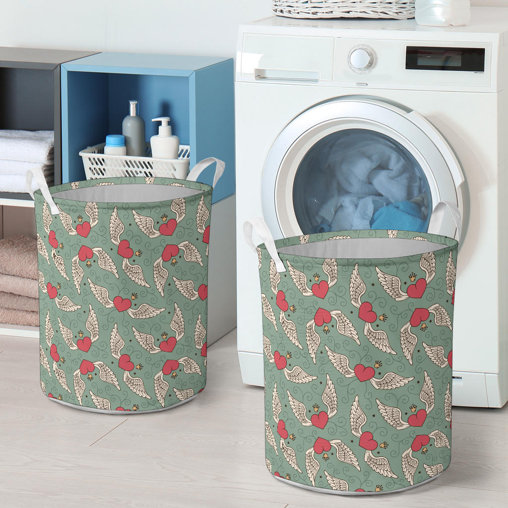 Angel Wings Heart Design Themed Print Laundry Basket