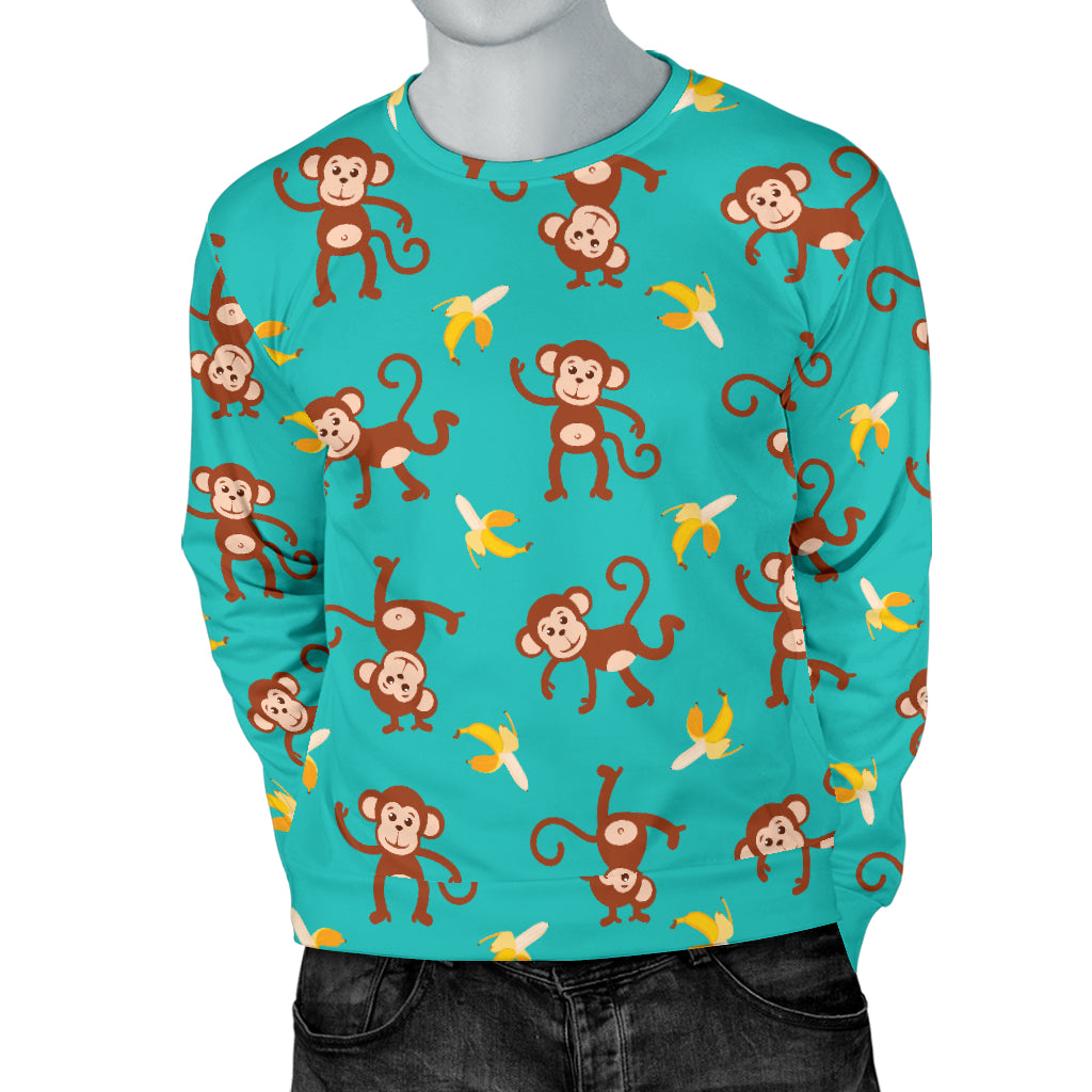 Monkey Banana Design Themed Print Men Long Sleeve Sweatshirt