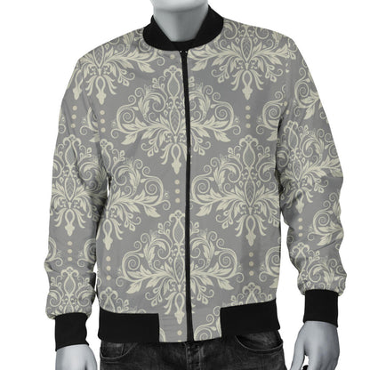 Damask Grey Elegant Print Pattern Men Bomber Jacket