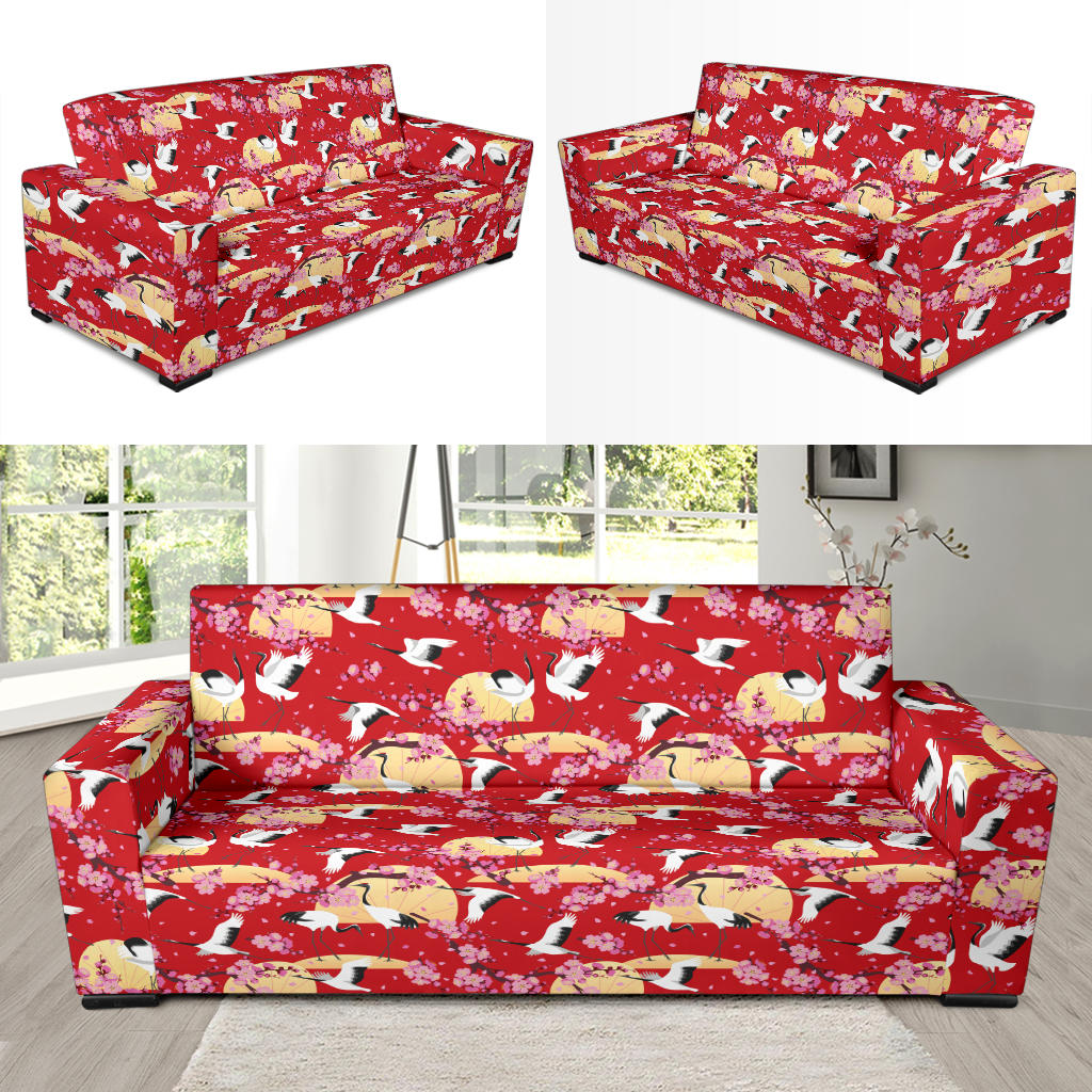 Crane Pattern Print Design 04 Sofa Slipcover