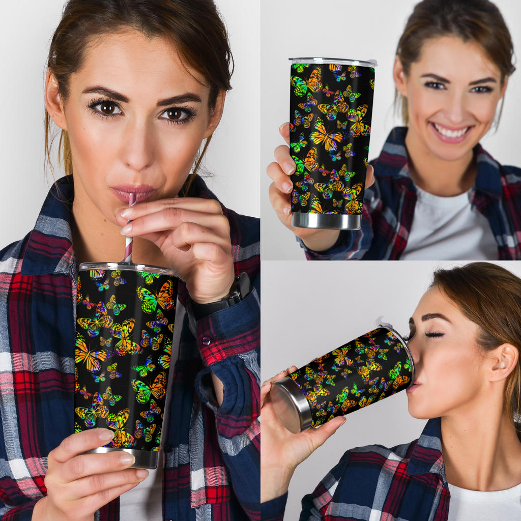 Butterfly Neon Color Print Pattern Tumbler