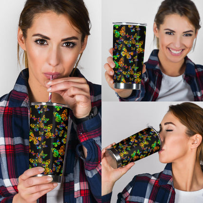 Butterfly Neon Color Print Pattern Tumbler
