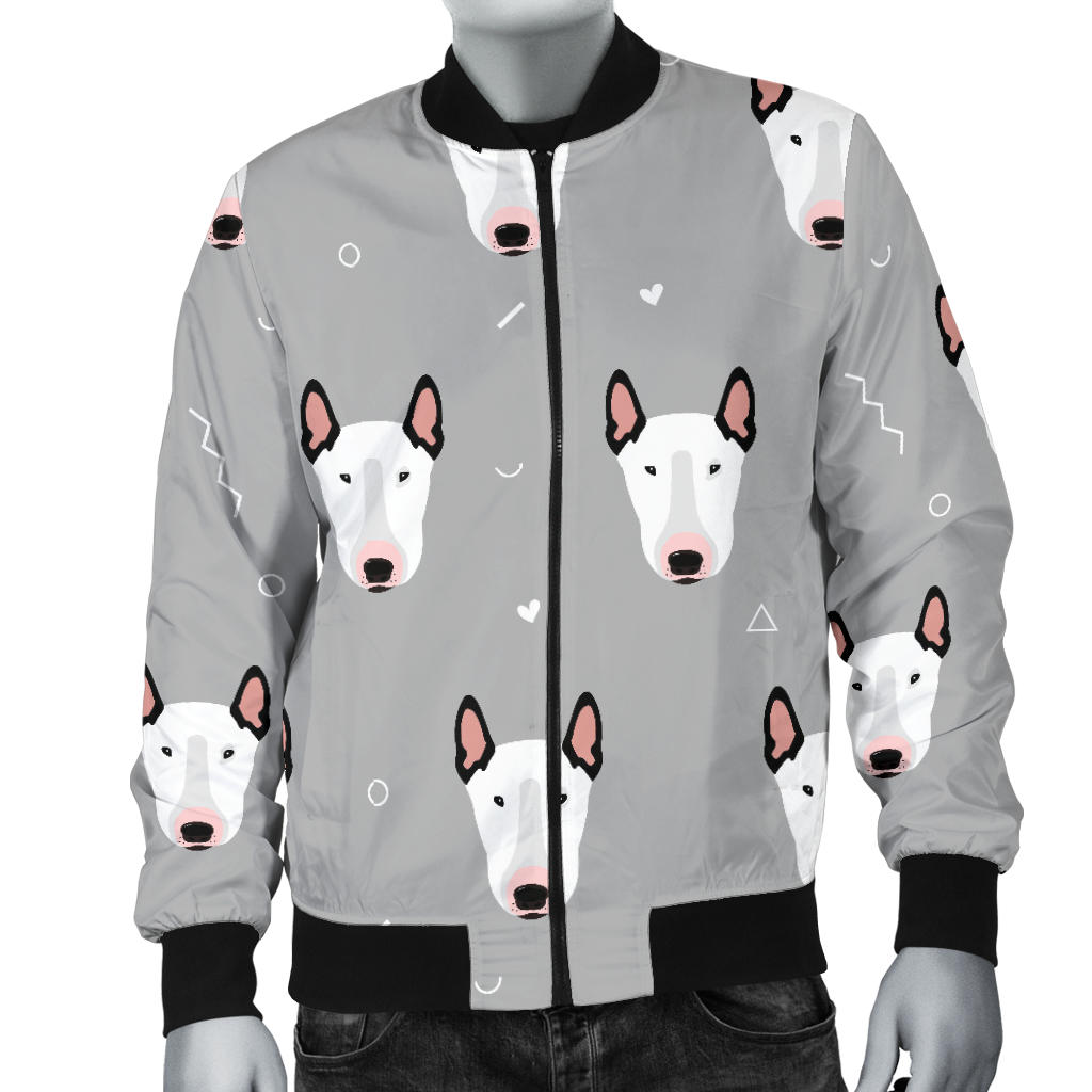 Bull Terrier Head Print Pattern Men Bomber Jacket