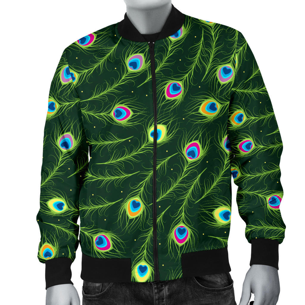 Peacock Feather Green Design Print Men Bomber Jacket