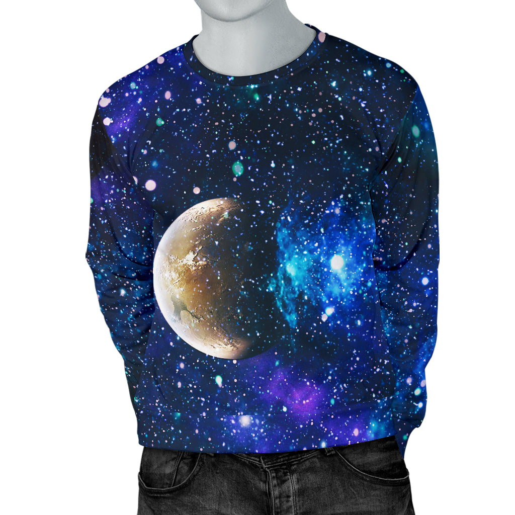 Galaxy Stardust Planet Space Print Men Long Sleeve Sweatshirt