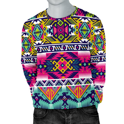 Indian Navajo Color Themed Design Print Men Long Sleeve Sweatshirt