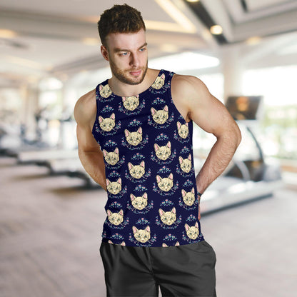 Cat Head with flower Print Pattern Men Tank Top