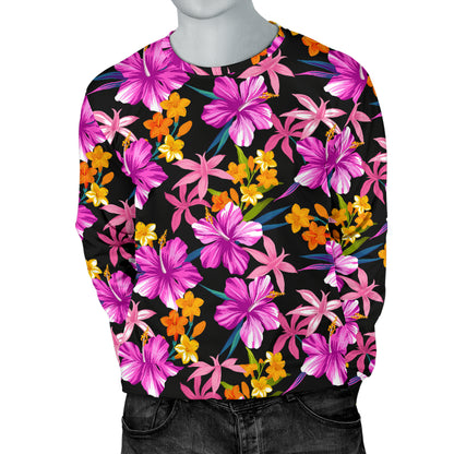 Tropical Folower Pink Hibiscus Print Men Long Sleeve Sweatshirt