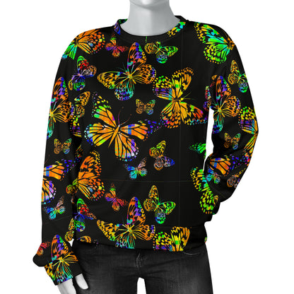 Butterfly Neon Color Print Pattern Women Long Sleeve Sweatshirt